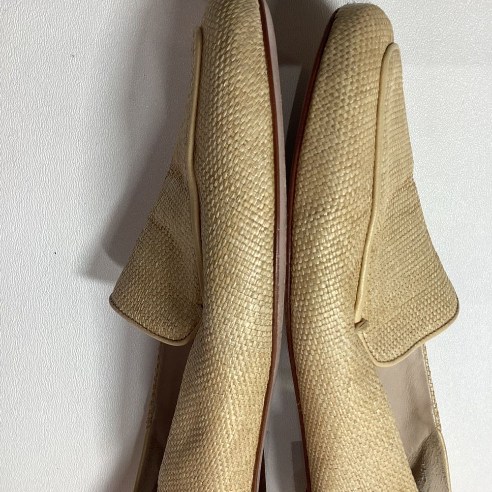 Porte & Paire Beige Raffia Leather Trim Collapsible Loafers Women's Size EU 37 - Picture 8 of 14